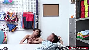 brunette ebony fuck doll in office gets blowjob and fucking with monster cock after stealing