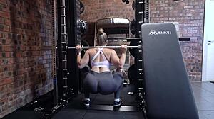 Cheating milf wife gets fucked in gym by personal trainer and cum on big butt