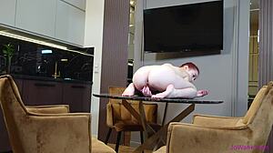 pale teen 18+ flaunts her big ass and pink pussy while touching herself