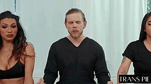 i have a big cock with two shemales and one guy