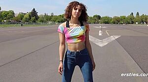 ersties juli from berlin sensually masturbates with hands and glass dildo