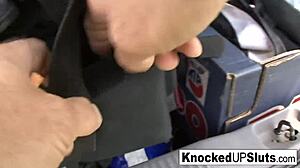 Knocked up slut sucks cock and fucks outdoors hard!