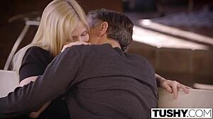 Beautiful blonde Alex Grey's first anal on Tushy, gagging and riding deep.