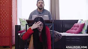 The cheating stepmom feels guilty yet excited as she bribes her stepson with rough anal sex and deepthroat.