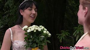 lesbian aussie bride enjoys gentle fingering session