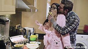 The cheating stepmom feels guilty yet excited as she bribes her stepson with rough anal sex and deepthroat.