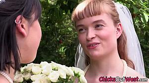 lesbian aussie bride enjoys gentle fingering session