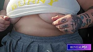 Curvy goddess Revealme plays with busty tits solo