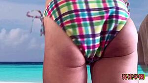 Pervert masturbates in sexy bikini at secret school. Handjob leads to ejaculation and assfucking with ripped clothes.