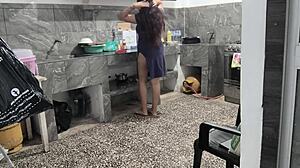 My Stepsister Stuck in Kitchen While Cleaning, I Helped and Filmed Her Brown Butt!