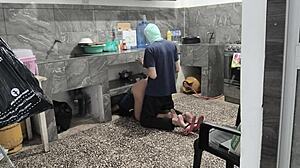 My Stepsister Stuck in Kitchen While Cleaning, I Helped and Filmed Her Brown Butt!