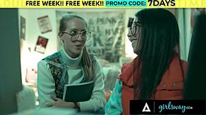 Girlsway's Futuristic Milf Breaks in Vintage Nerdy Girls with Rough Threesome.
