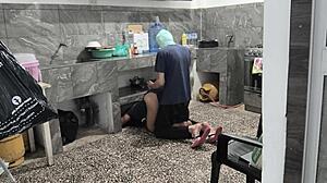 My Stepsister Stuck in Kitchen While Cleaning, I Helped and Filmed Her Brown Butt!