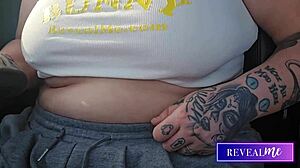 Curvy goddess Revealme plays with busty tits solo