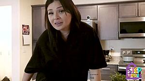 Stepmom London Rose Caught Stepson Spying in Kitchen During Solo Play