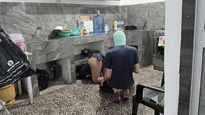 My Stepsister Stuck in Kitchen While Cleaning, I Helped and Filmed Her Brown Butt!