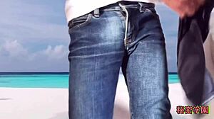 Pervert masturbates in sexy bikini at secret school. Handjob leads to ejaculation and assfucking with ripped clothes.