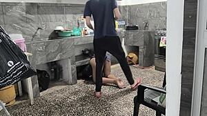 My Stepsister Stuck in Kitchen While Cleaning, I Helped and Filmed Her Brown Butt!
