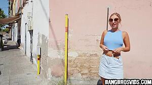 Blonde Bent Over for Blowjob, Riding, Squirting, Assfucking, Deepthroat in Public