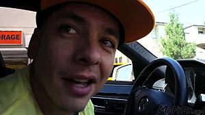 In this scene, a latina with big tits receives cum on her ass