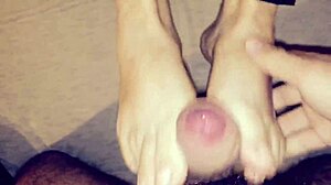 Jessica gives special footjob with heels and shoes