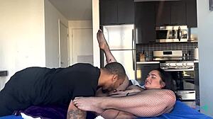 Danja Angel Sucks Huge Cock and Gets Shaved Pussy Fucked in Lingerie