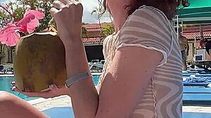 skinny amateurs deepthroat cock in swimming pool, bent over in hotel room romp.