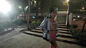 Mexican Babe Flashes Tanga in Bold Outdoor Public Display