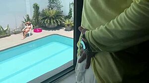 Stranger massages latina slut in hotel pool, fingering pussy and natural tits