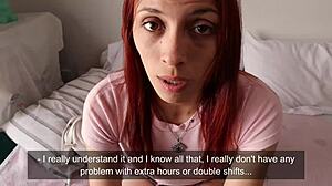 Babysitter gives sloppy blowjob and fucks boss for a raise.