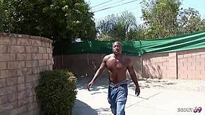 Slim brown girl picks up black monster cock for rough action!