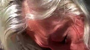 The MILF performs a swallow after blowjob.