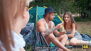 Two shy teen girls engage in outdoor rimjob and ass licking with a 4some cleanup.