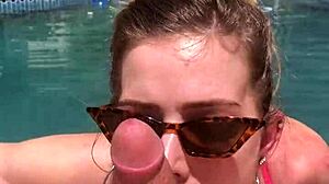 Katarina Kitty Deep Throats Cock by the Pool. Teasing and Sucking in Doggystyle