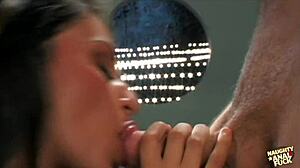 skinny brunette licks pussy and gets anal fucked in heels for cum in mouth