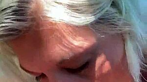 The MILF performs a swallow after blowjob.