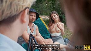 Two shy teen girls engage in outdoor rimjob and ass licking with a 4some cleanup.