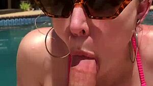 Katarina Kitty Deep Throats Cock by the Pool. Teasing and Sucking in Doggystyle