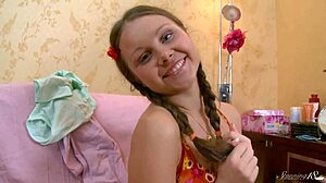 Teen cutie Oslya B uses kinky toys on her wet pussy