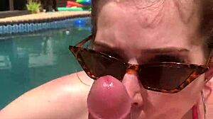 Katarina Kitty Deep Throats Cock by the Pool. Teasing and Sucking in Doggystyle