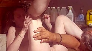 Amateur Eats Swollen Pussy While Fucking On Washing Machine With Juicy Handjob