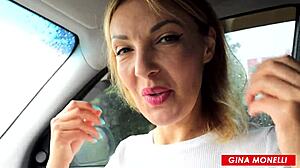 fit blonde sucks stranger in risky car action