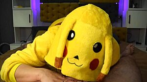 Pikachu Swallows Cum in Amateur Blowjob Deepthroat Lunch