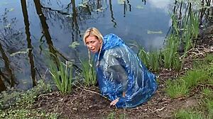 Deniska Plays Perverted Games With Masked Men Outside, Blowjob On Monster Cock