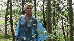 Deniska Plays Perverted Games With Masked Men Outside, Blowjob On Monster Cock