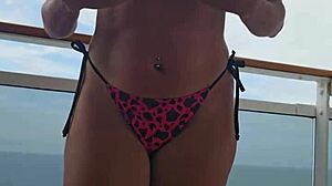 trying on bikinis on the cruise balcony in brazil