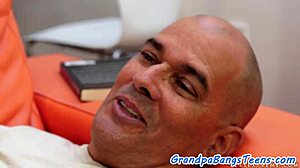 Small-titted teen 18+ rides senior's cock with wild energy.