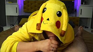 Pikachu Swallows Cum in Amateur Blowjob Deepthroat Lunch