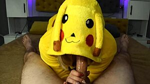 Pikachu Swallows Cum in Amateur Blowjob Deepthroat Lunch