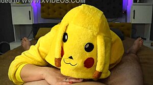 Pikachu Swallows Cum in Amateur Blowjob Deepthroat Lunch